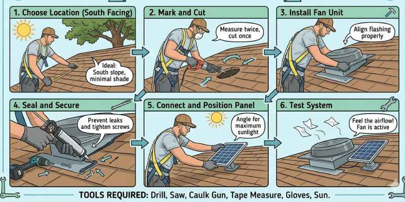 Solar attic fan installation