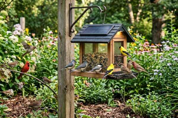 Solar powered bird feeder