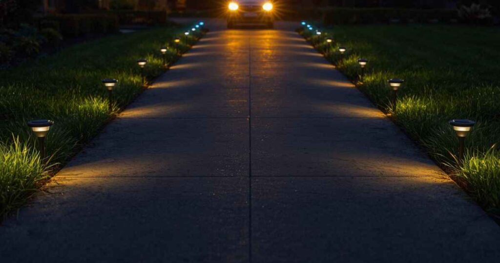 Driveway solar powered lights